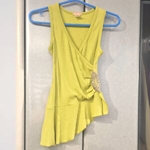 Lime Green Sleeveless Asymmetrical Top With A Sparkly Accent, Size S